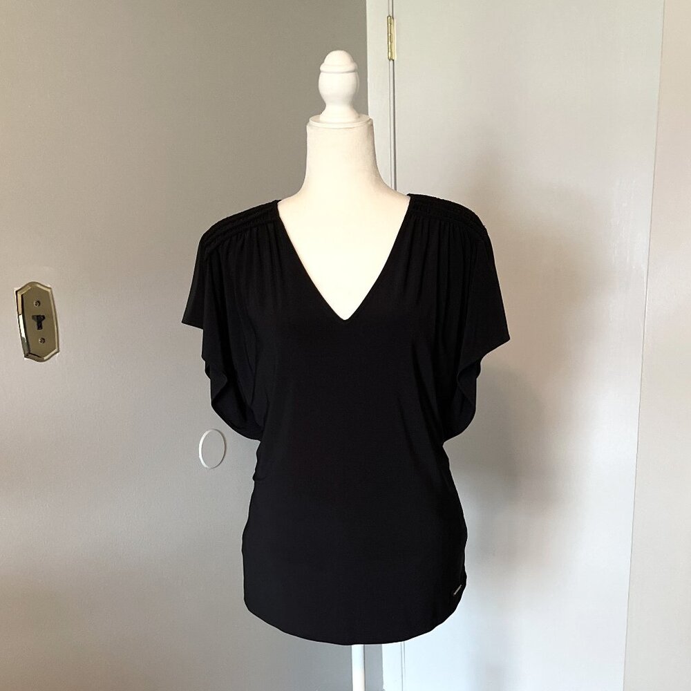 Black Flutter Sleeve Top - Anne Klein